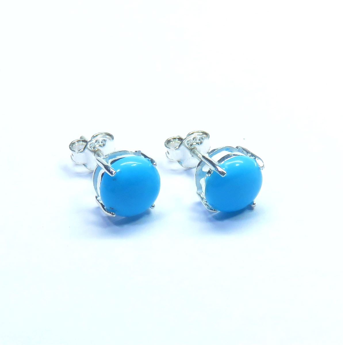 Sleeping Beauty Turquoise 8x8 mm 925 Silver Round Studs Earring